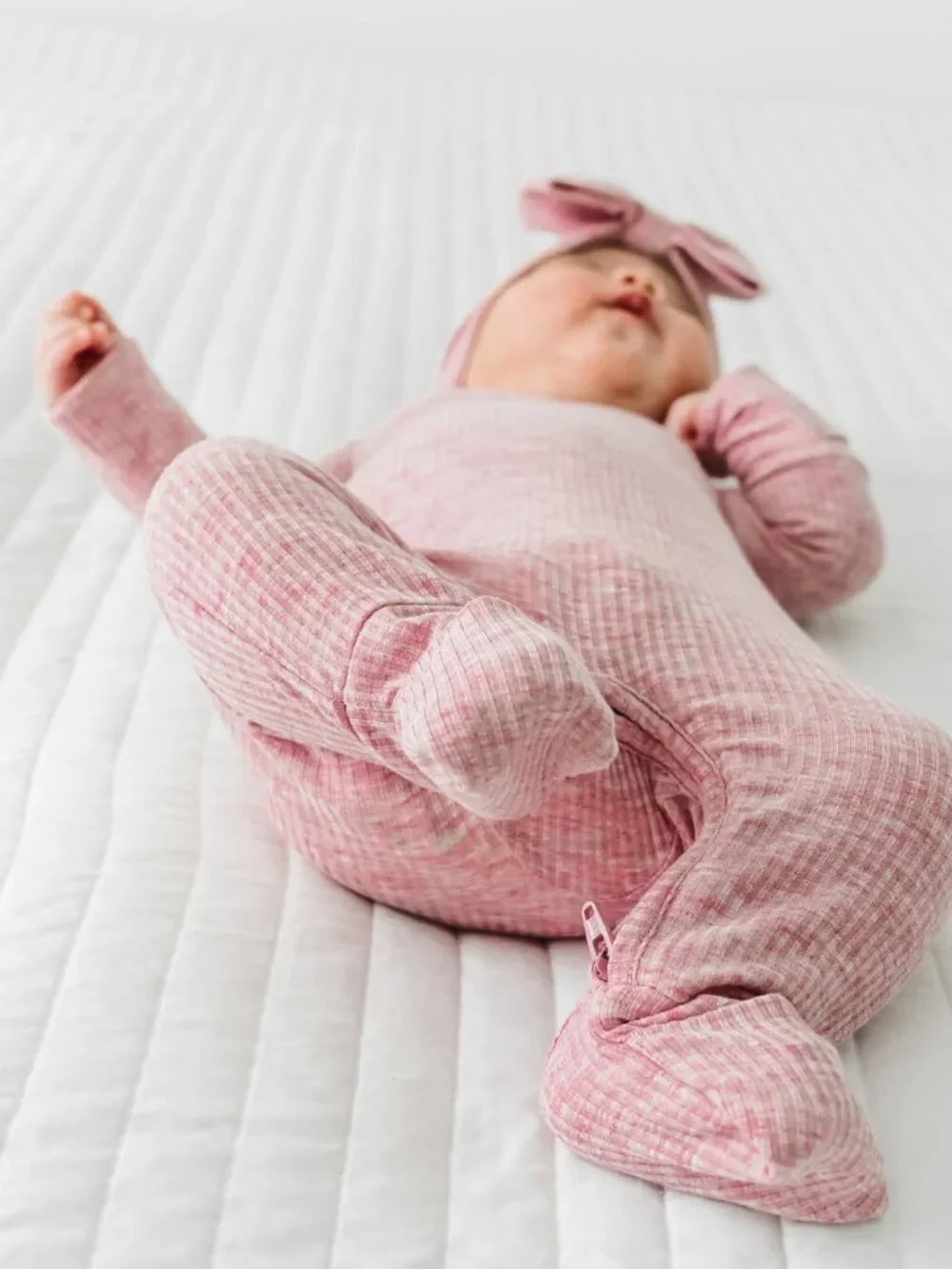 Little Sleepies Heather Mauve Ribbed Crescent Zippy Newborn